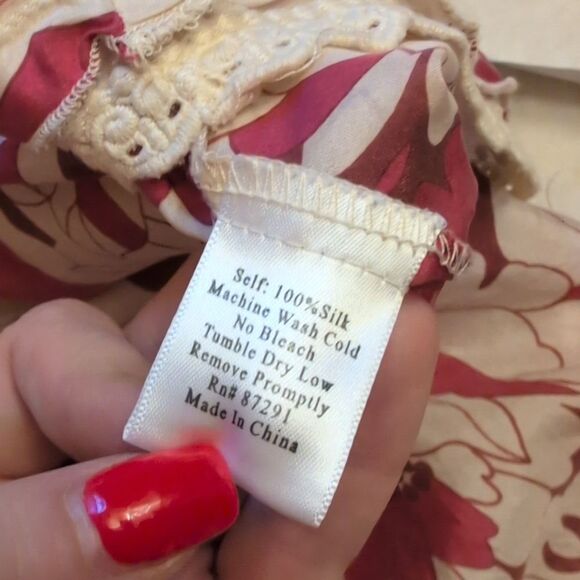 Johnny Was Silk Long Sleeve Blouse V Neck Pink Cream Elastic Waist Size XS - Picture 5 of 8